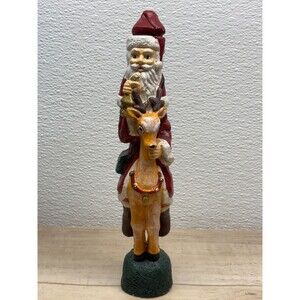 Vtg Old World Ceramic Santa Riding On Reindeer Candlestick Holder